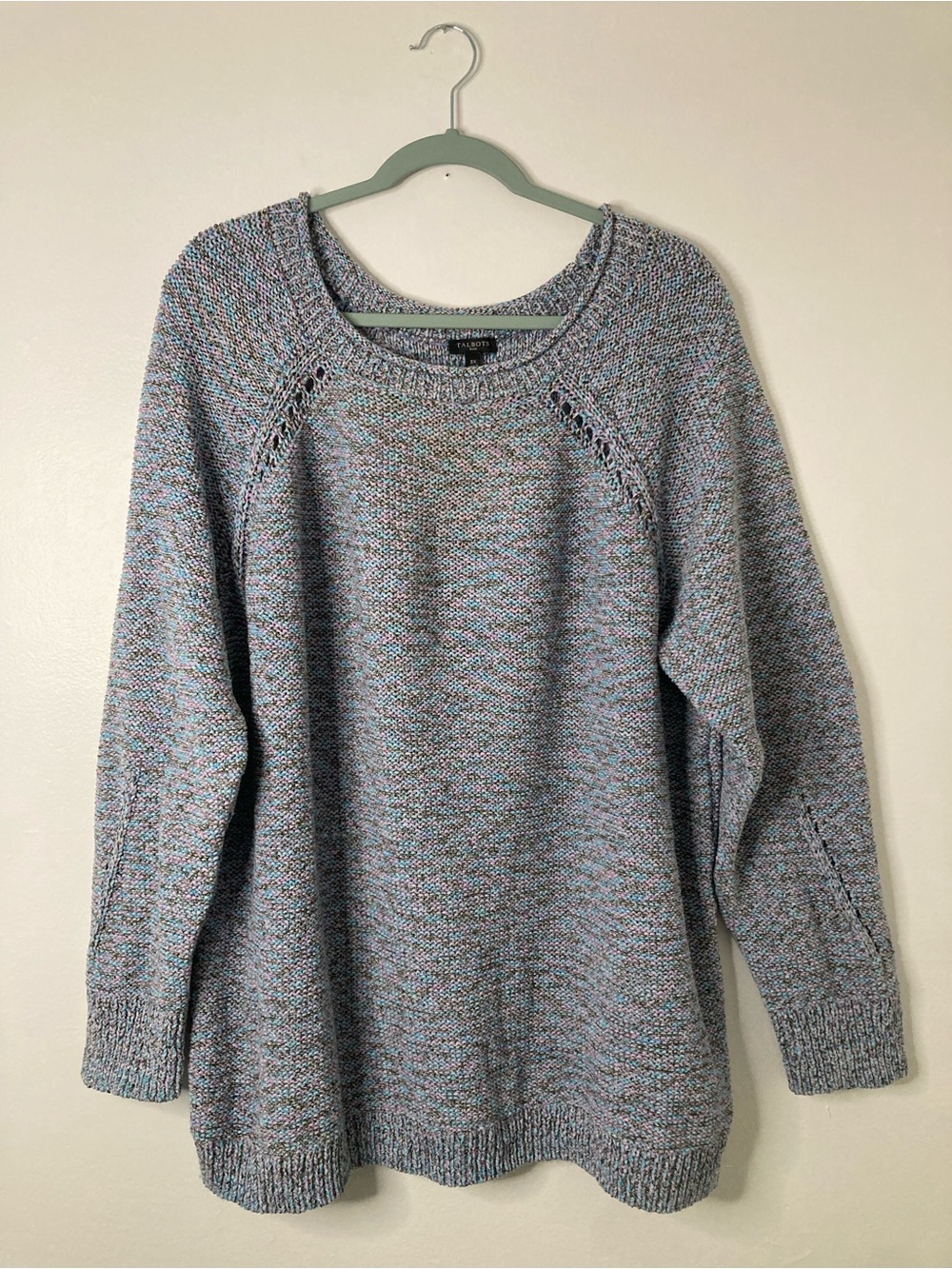 Talbots Open-Stitch Detail Sweater Marled Purple Blue Grey Size 3X